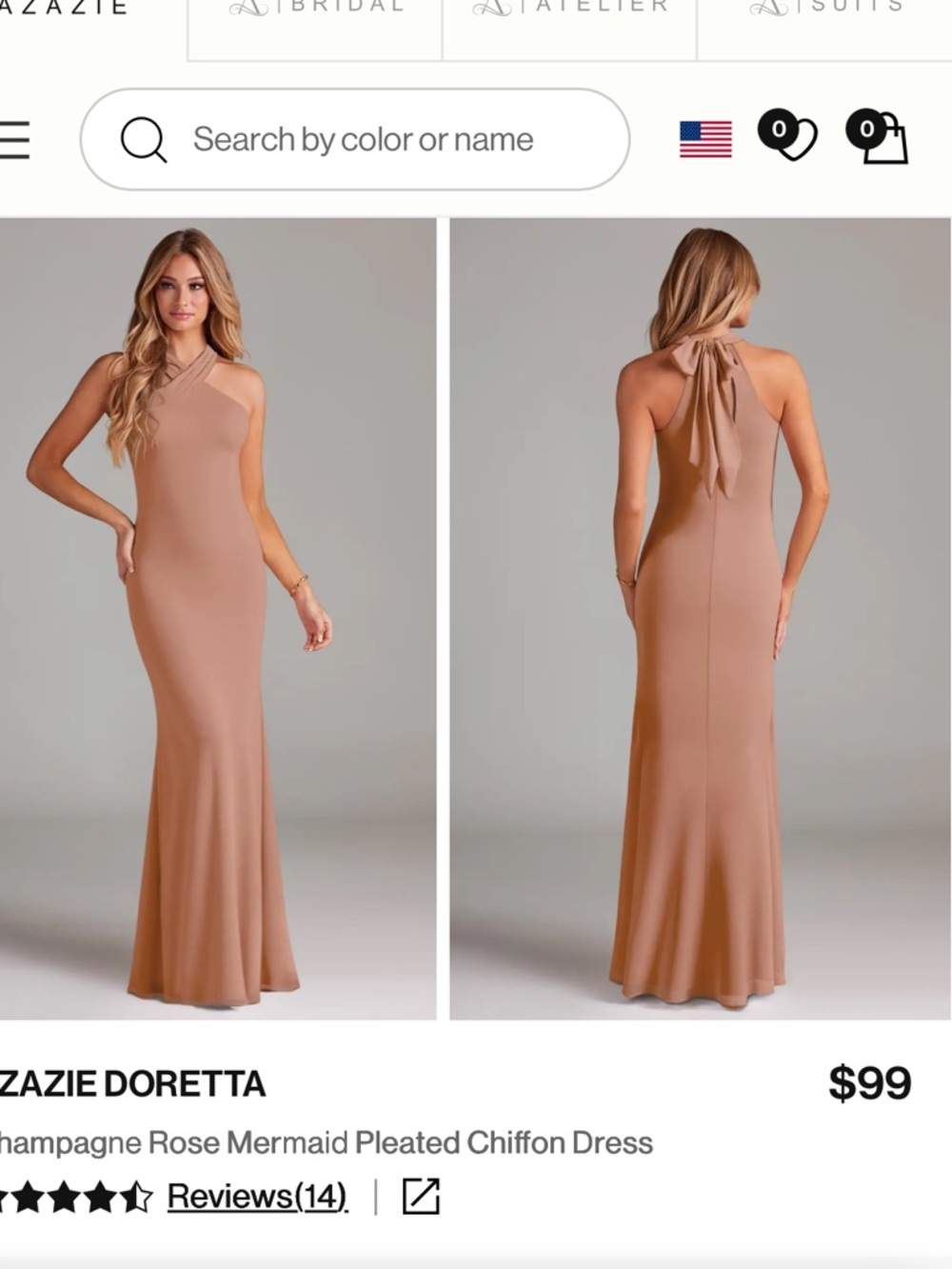 Azazie Halter Gown in Champagne Rose